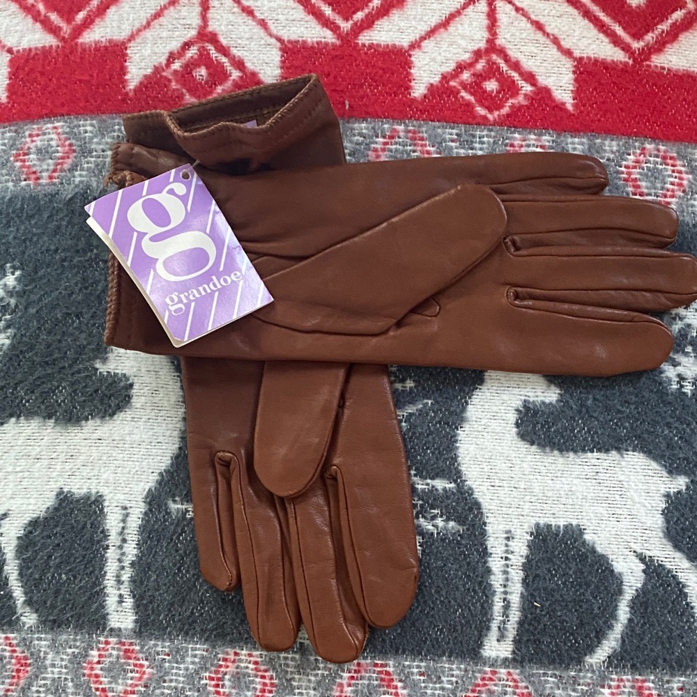 Vintage Grandoe Brown Leather Gloves NWT small